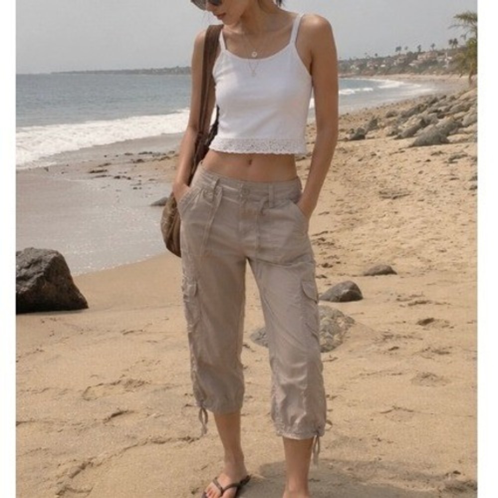 Y2K Vintage Capri Cargo Pants 4 Brown Utility Earthy Summer Boho Gorpcore Beach